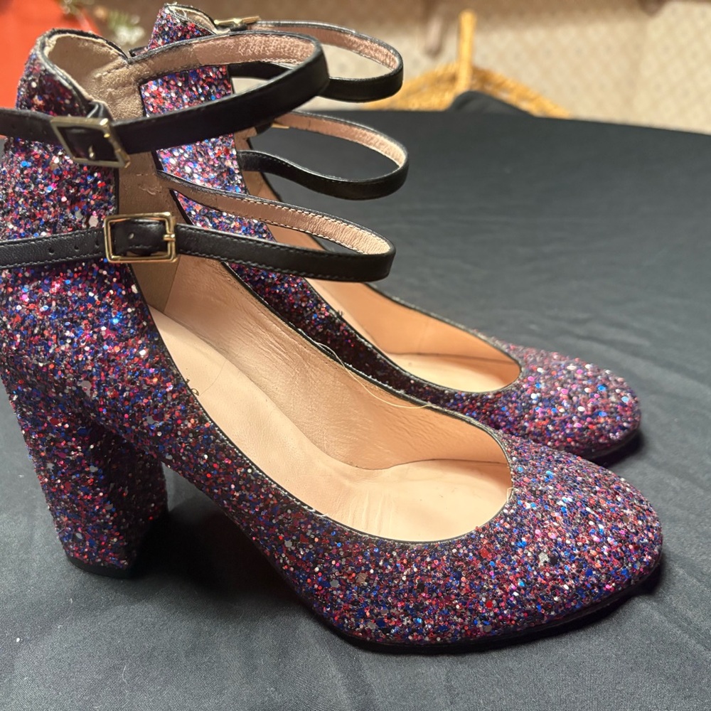 Kate Spade Multicolor Glitter Heels with Black Straps